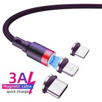 Free Shipping USLION 3 in 1 Magnetic Charging Cable for Android Data USB C Cable for Samsung 3A Fast Charging LED Cable