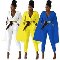 Hot Sexy Rompers Womens Jumpsuit Overalls Feminino V Neck Cloak Bodycon Night Club Jumpsuit White Yellow Blue (No belt) EL5227