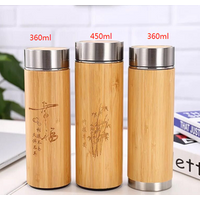 custom logo 600ml double wall bamboo shell leakproof bottle glass cup high borosilicate heat resistant glass water drink bottles