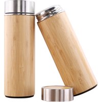 Lovers Inscription Stainless Steel Eco-friendly Bamboo Vacuum Thermos Cup