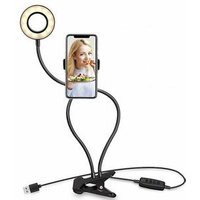 Flexible lazy neck gooseneck selfie fill light cell phone holder, desktop led selfie light makeup cell phone stand holder