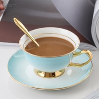 elegant porcelain blue custom designs fine new bone china tea coffee cup and saucer sets with gold handle cafe ceramic oem