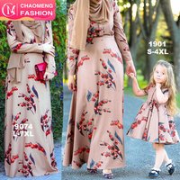 Cherry Floral Long Sleeve Chiffon Maxi Dress