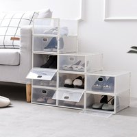 2019 Good high quality high heel clear view drop-front transparent color household pp plastic fold front open shoe box walmart