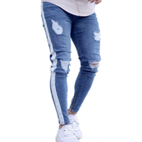 Skinny Ripped Jeans Men Hip Hop Stripe Slim Fit Denim Pants Male Pencil Bottoms Street Knee Ripped Holes Jean Mens Y10755