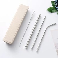 Amazon Hot Sale 12MM Portable Metal Straw Set Camping Stainless Steel Straw Set with ECO Wheat Box and Brush
