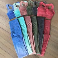 Breathable Mesh Sports Bra Gradient Leggings Women Yoga Fitness Seamless Leggings And Bra Set