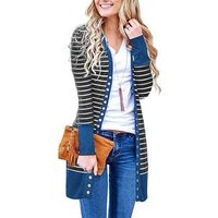 Wholesale Patchwork Snap Button Down Striped Long Cardigans