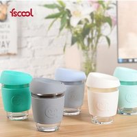Fscool New Design 8oz 12oz Custom Silicone Glass Coffee Cup With Cover /Reusable Coffee Cup