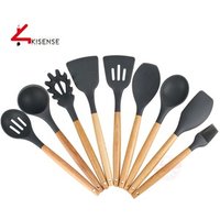 9piece Non-stick Heat-resistant Bamboo Handle Silicone kitchenware Cooking Utensil Set
