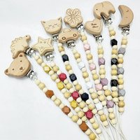 High quality colorful safety baby teething toy silicone wooden clip pacifier chain