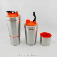 FDA 304 stainless Steel 700+200ML Metal Protein Shaker Bottle with Compartment Joy and shaker