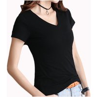Women's Black V-Neck Short Sleeve Cotton T-Shirt