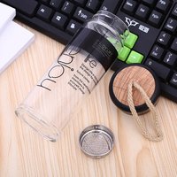 Glass Water Bottle Tea Infuser Wood Lid