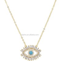Newest gold filled eye shape necklace with blue enamel paved cz evil eye necklace for young girl