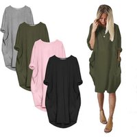 Autumn Womens dresses Pocket Loose Dress Ladies Crew Neck Casual Long girl Tops Dress female fashion big vestido