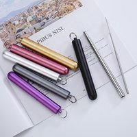Stocked Stainless Steel Collapsible Telescopic Metal Straw with Matte Colored Case