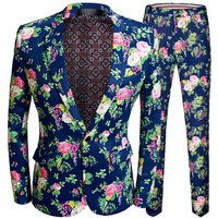 Korean European Fashion fit slim party Men 3d floral printed tuxedo casual 2piece set jackets business blazer suits