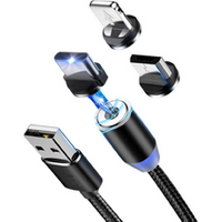A&C 1M 2.1A Nylon LED Charging 3 in 1 Magnetic Usb Cable