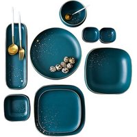 11 Piece Deep Square Charger Plates Gold Rim
