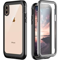 For iPhone XS iPhone X Clear Case, Built-in Screen Protector Cover 360 Degree Protection Rugged Bumper Case for iPhone XS/X