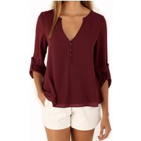 Loose Chiffon Long Sleeve V Neck Blouse
