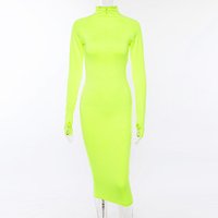 High Neck Women Dress Spring Long Sleeve Formal Causal Dress with Zipper Midi Dresses Sexy Elegant