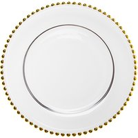 HOSEN 28 Guangzhou Wholesale Banquet Wedding Gold Silver Rim Beaded Glass Charger Plate, Underplate Glass~