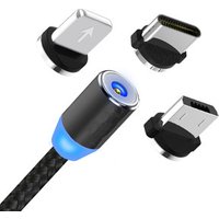 2.4A 3 in 1 LED Magnetic Charging Cable Upgraded Nylon Braided Magnet USB Charger Cable for Samsung iPhone Charger