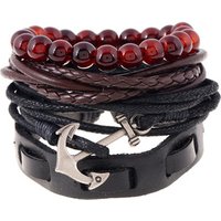 Fashion Jewelry Vintage Braided Anchor Leather Suit Women Men Bracelet
