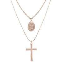 QD067 Huilin Jewelry 14k Gold Plated Religious Series Hot Sale New Classic Cross Virgin Mary Pendant Multi-layer Coin Necklace