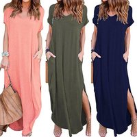 Ecowalson Casual Loose Pocket Maxi Dress