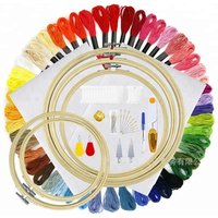 Full Set of Embroidery Starter Kit Cross Stitch Tool Kit Including 5 Embroidery Bamboo Hoop, 50 Color Threads knitting needles