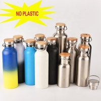 Mustang bamboo lid with handle no plastic sport stainless steel water bottle double wall