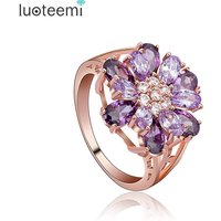 LUOTEEMI Fashion Jewelry Unique Flower Design With Purple Cubic Zirconia Paved Young Lady Bling Finger Rings