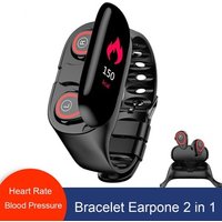 M1 Smart Bracelet Dual Bluetooth 5.0 Wireless Earphone Heart Rate Blood Pressure Tracker Smart Watch Men For IOS Android Phone