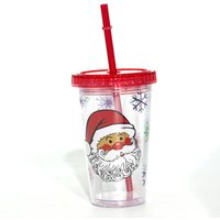 Straw plastic cup with straw , Christmas straw cup