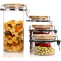 500ml 1000ml 1800ml home goods sealed air tight glass jar with bamboo lock lid
