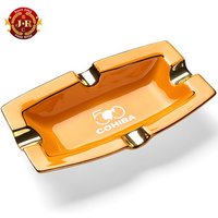 COHIBA Cigar Gadgets Ceramic Cigar Ashtray 4 Cigar Holder Square Ash Slot 2 Colors Yellow Tobacco Cigarette Ashtray Gift Box 093