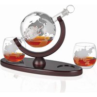 Borosilicate Glass Etched Globe Whisky Decanter Gift Set