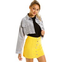Cheap Price Apparel Overstock Wholesale Women Vintage Gray Jean Denim Bomber Jacket Ladies
