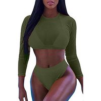Custom Logo 3 piece Long Sleeve High Waisted Mesh Swimsuit Beautiful Women Sexy Young Girls Bathing Suit Wholesale