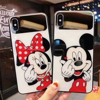 Tempered Glass Case for iPhone XR XS MAX Mickey Minnie Disneys Cute Mirror Plating Make Up Shockproof Glass Case for iPhone X XS