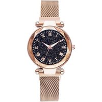 Luxury Mesh Ladies Clock Magnet Buckle Starry Diamond Geometric Surface Casual Dress Quartz Wristwatch Women Watches Rose Watch
