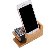 For Apple Watch for iPhone Bamboo Wood Charging Stand, Charge Dock Holder, Desktop Smart Charging Station