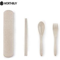 Eco-Friendly Travel Cutlery Set With Case Wheat Straw Cutlery Portable Tableware