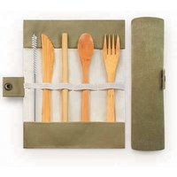 Bamboo Travel Cutlery Set Eco Friendly Flatware Set Knife Fork Spoon and Straw Camping Cutlery Set with Pouch