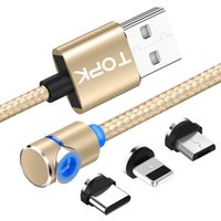 Free Shipping TOPK AM30 2M 90 Degree 3 IN 1 Magnetic USB Charging Cable