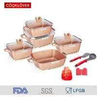 New arrival 14 piece cast aluminum marble non-stick cooper cookware set