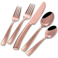 Rose Gold Flatware Set Stainless Steel Silverware Set Hammered Mirror 20 Piece Copper Cutlery Set Service for 4